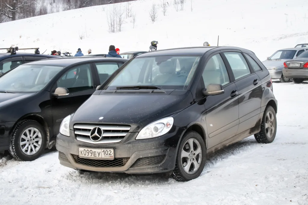 Asha, Russia - February 1, 2009: Motor car Mercedes-Benz W245 B-class at the countryside.