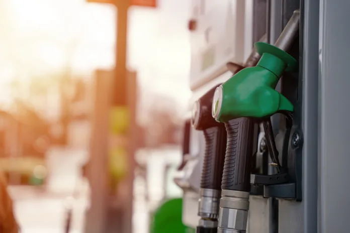 Close up of diesel and petrol fuel pistols at a gas station. The fuel crisis continues and the cost of fuel is going up