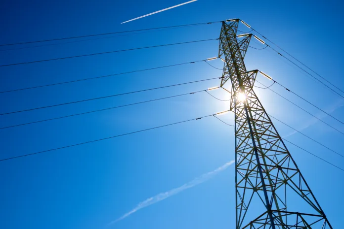 Silhouette of a high voltage tower in Spain